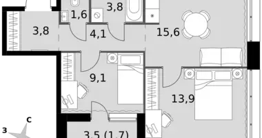 Appartement 2 chambres dans Moscou, Russie