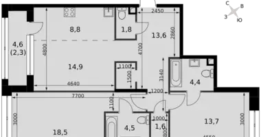 Wohnung 3 zimmer in Moskau, Russland