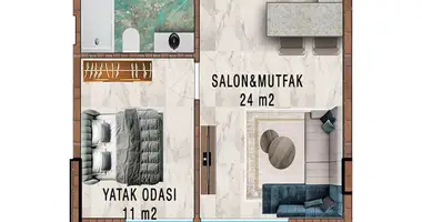 Квартира 2 комнаты в Газипаша, Турция