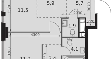 Apartamento 2 habitaciones en Moscú, Rusia