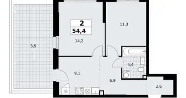 2 room apartment in Kommunarka, Russia