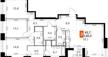 Квартира 3 комнаты в Москва, Россия