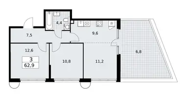 Wohnung 3 zimmer in Wnukowo, Russland