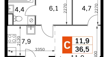 Estudio 1 habitación en Moscú, Rusia