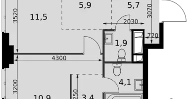 2 room apartment in Moscow, Russia