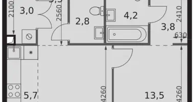 Apartamento 2 habitaciones en Moscú, Rusia