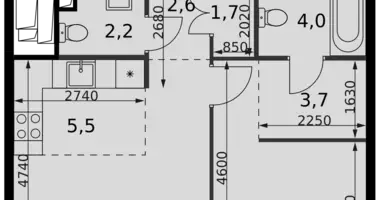 Apartamento 2 habitaciones en Moscú, Rusia