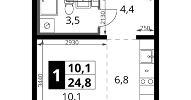 Студия 1 комната в Ленинский городской округ, Россия