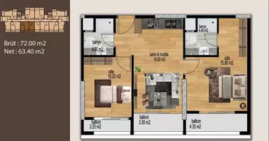 1 room apartment in Mersin, Turkey