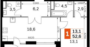2 room apartment in Moscow, Russia