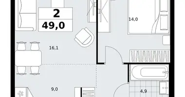 Квартира 2 комнаты в район Коммунарка, Россия