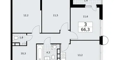 Wohnung 3 zimmer in Wnukowo, Russland