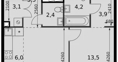 Apartamento 2 habitaciones en Moscú, Rusia