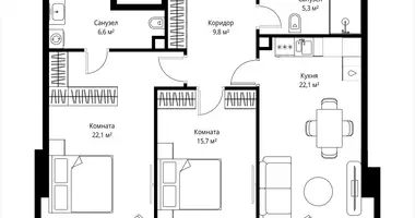 2 room apartment in Moscow, Russia