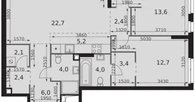 3 room apartment in Moscow, Russia