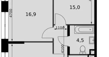 2 room apartment in Moscow, Russia