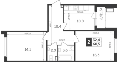 2 room apartment in Mytishchi Urban Okrug, Russia