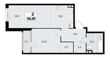 Apartamento 2 habitaciones en Moscú, Rusia