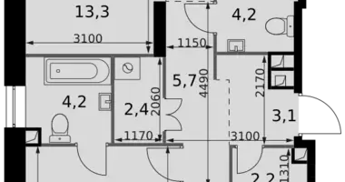 Apartamento 3 habitaciones en Moscú, Rusia