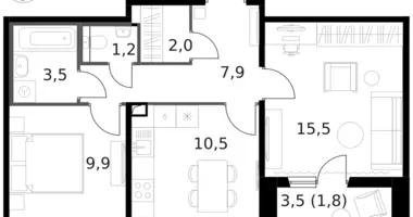 2 room apartment in Moscow, Russia
