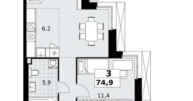 3 room apartment in Kommunarka, Russia