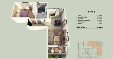 Apartamento 2 habitaciones en Dobrota, Montenegro