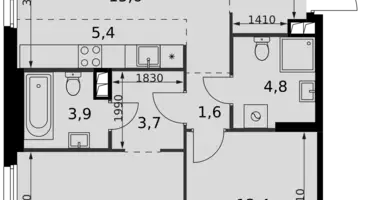 Квартира 3 комнаты в Москва, Россия
