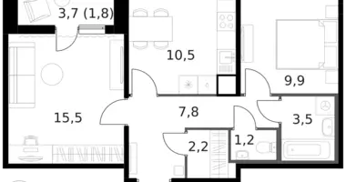 2 room apartment in Moscow, Russia