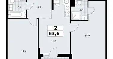 2 room apartment in Kommunarka, Russia