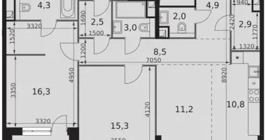 3 room apartment in Moscow, Russia