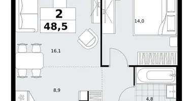 Квартира 2 комнаты в район Коммунарка, Россия