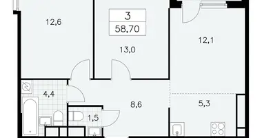 Wohnung 3 zimmer in Moskau, Russland