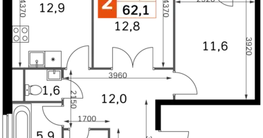 2 room apartment in Moscow, Russia