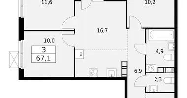 Apartamento 3 habitaciones en Krasnoye Selo, Rusia