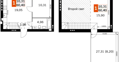 Apartamento 2 habitaciones en Odincovskij gorodskoj okrug, Rusia