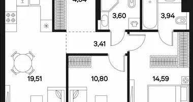 Apartamento 2 habitaciones en Moscú, Rusia