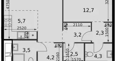 Apartamento 2 habitaciones en Moscú, Rusia