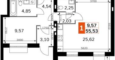 2 room apartment in Odincovskij gorodskoj okrug, Russia