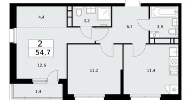 Apartamento 2 habitaciones en Kommunarka, Rusia