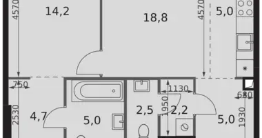 Apartamento 2 habitaciones en Moscú, Rusia
