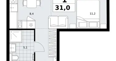 1 room apartment in Kommunarka, Russia