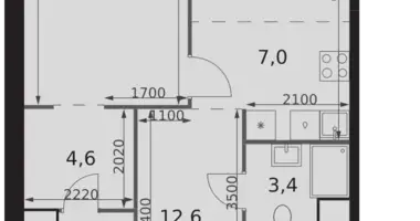 Wohnung 2 zimmer in Moskau, Russland