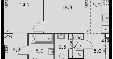 Apartamento 2 habitaciones en Moscú, Rusia
