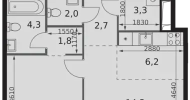 2 room apartment in Moscow, Russia
