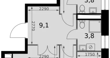 Apartamento 2 habitaciones en Moscú, Rusia
