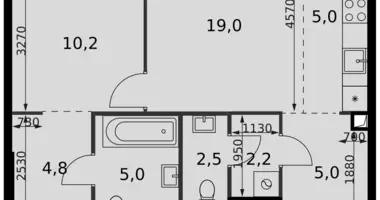 Apartamento 2 habitaciones en Moscú, Rusia