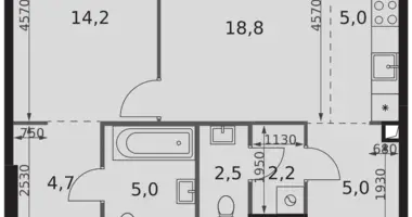 2 room apartment in Moscow, Russia