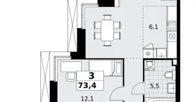 Wohnung 3 zimmer in Kommunarka, Russland