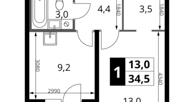 Квартира 1 комната в Сапроново, Россия