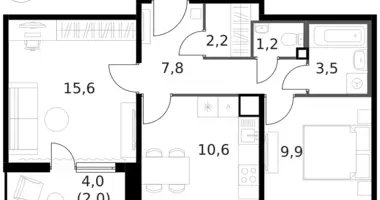 2 room apartment in Moscow, Russia